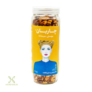 موسلی بادام زمینی و شیرشکلات شیشه‌ای چاربان